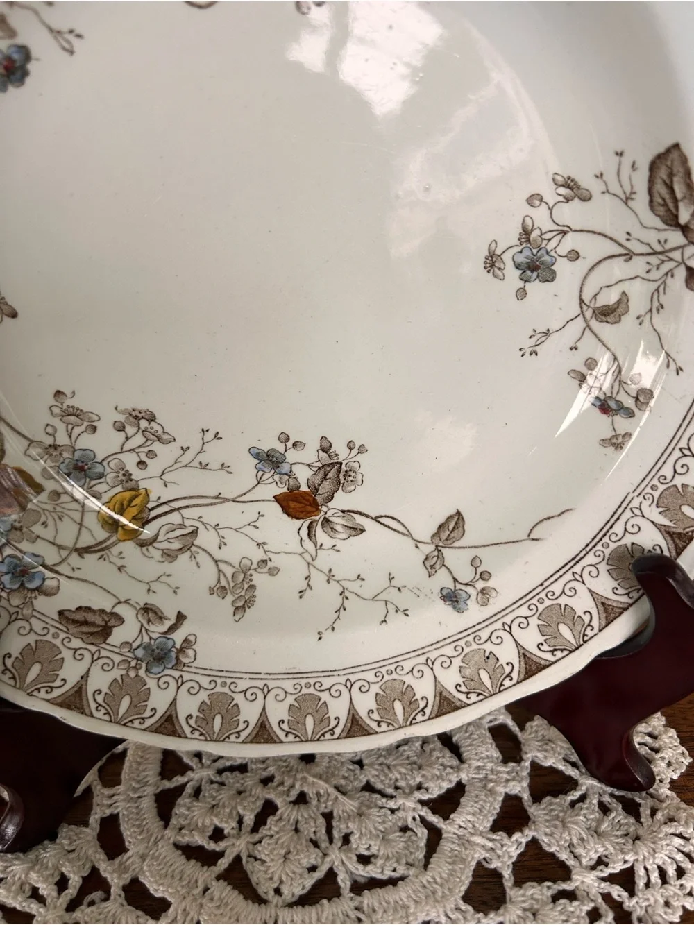 Antique Alfred Meakin England Parisian Granite Rosaline Brown Floral 9” Bowl